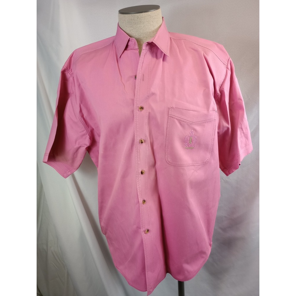 Vintage Bugle Boy Company Men's XL Button Up Short Sleeve Shirt Pink‎ Classic